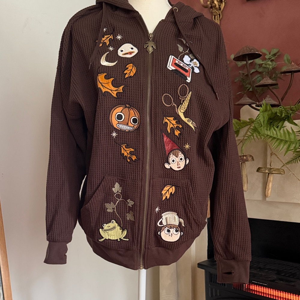 Rare Over the garden wall sold out whimsical Brown Hoodie with Cartoon Patches